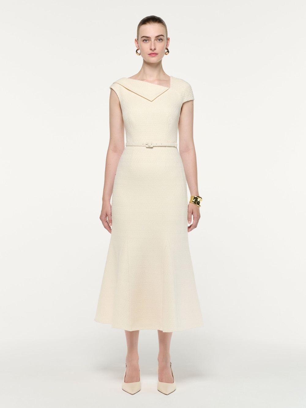NWOT Roland Mouret Belted Asymmetric Bouclé Cocktail Dress, Size US 2/4/6/8